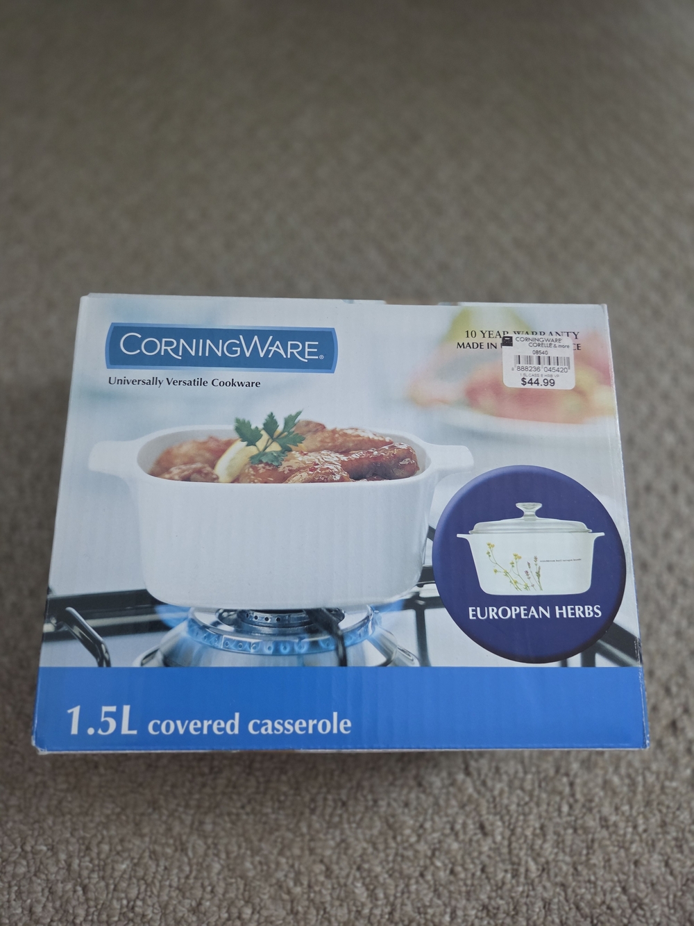 CorningWare European Herbs 1.5L White Covered Casserole